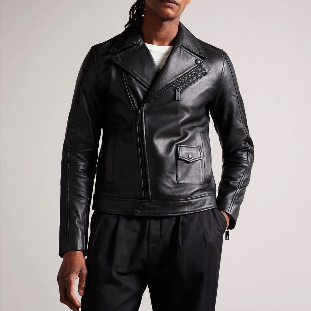 NWT $1095 Ted Baker Carve Black Leather Jacket SIZE L and XL available